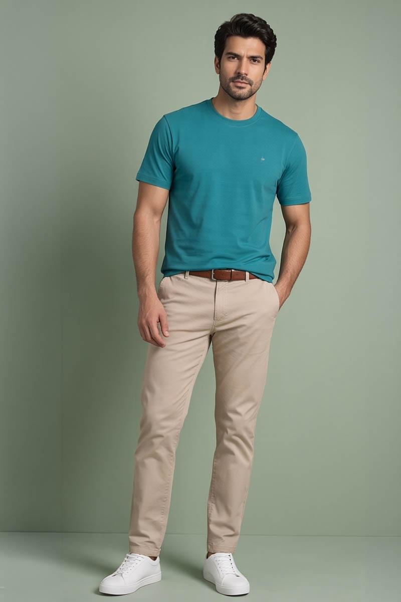 Peacock Teal Basic Crew Neck T-Shirt -E-Green