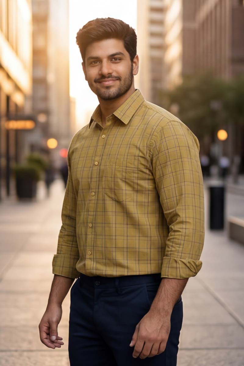 D-Khaki Checks Formal Shirt (Smart Fit - Full Sleeves)_RABF-741 - 3