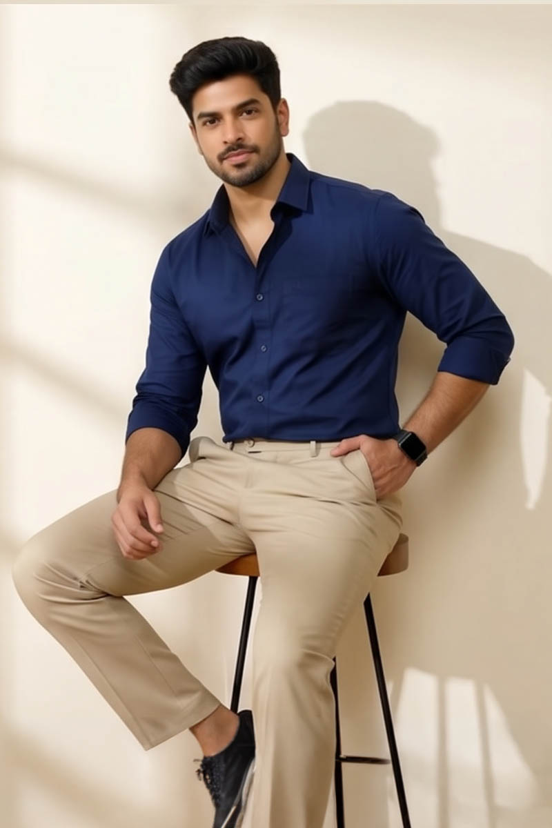 Modern Khaki Business Trousers - Khaki - 2