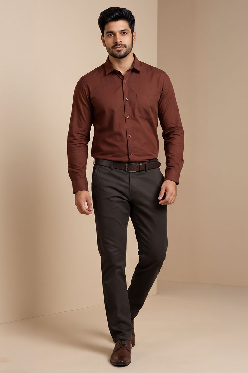 Men’s Rich Solid Formal Shirt-Rust - 6