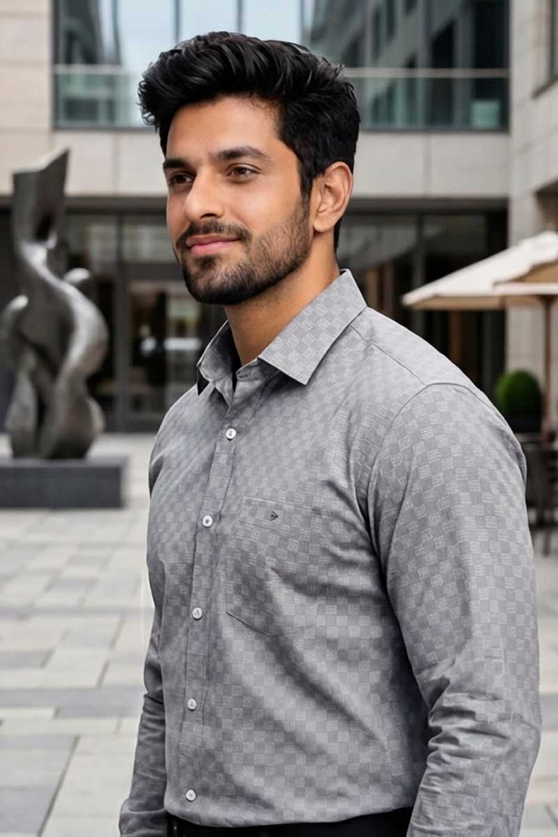 Elevate your professional wardrobe with our sophisticated Printed Grey Shirt - 3