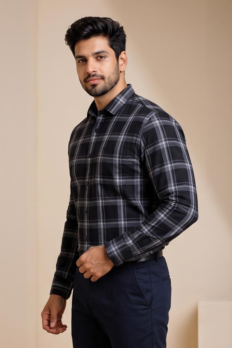 Midnight Check Shirt- Black - 4