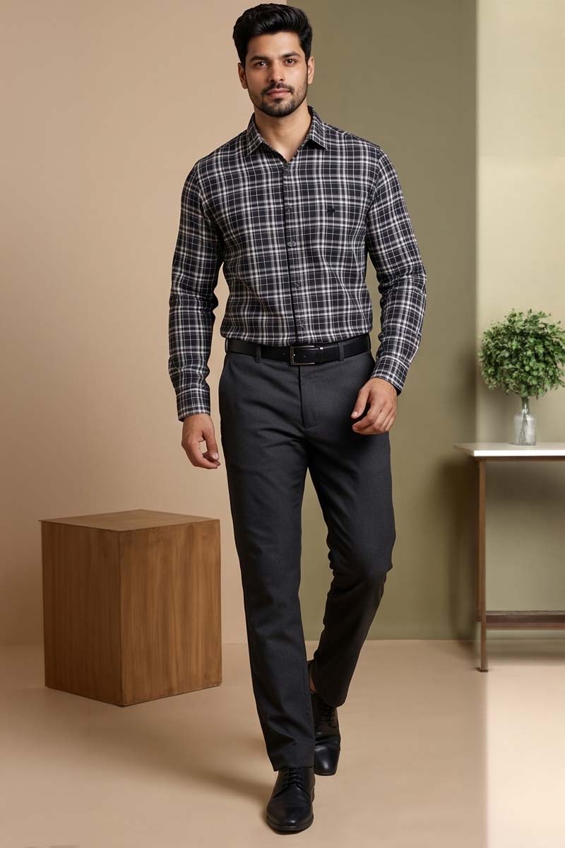 Classic Dark Grey Checked Shirt - D-Grey - 5