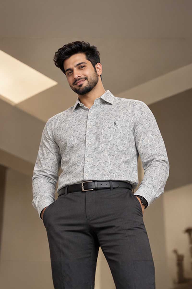 Grey Abstract Print Shirt -Grey - 4