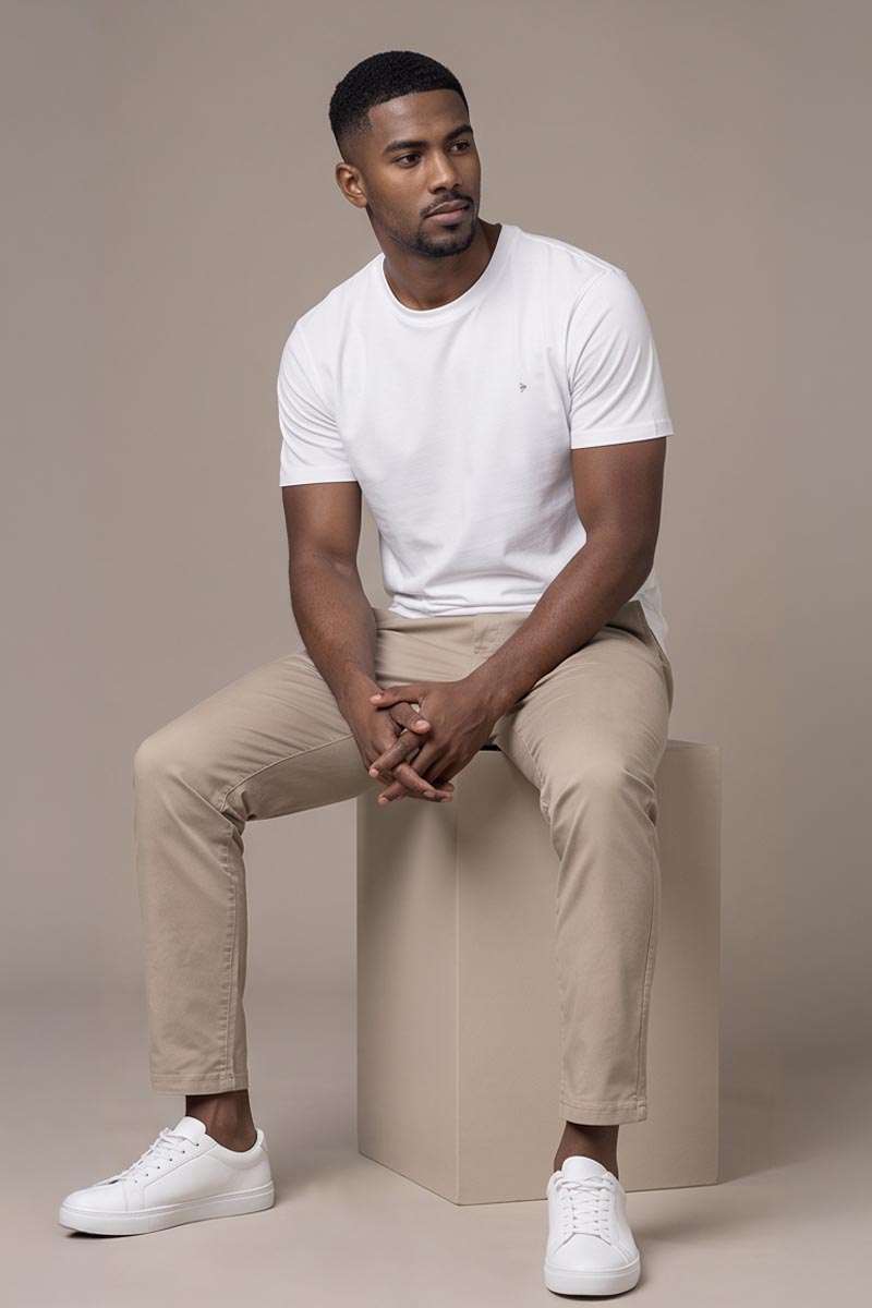 Cloud White Basic Crew Neck T-Shirt -White - 3