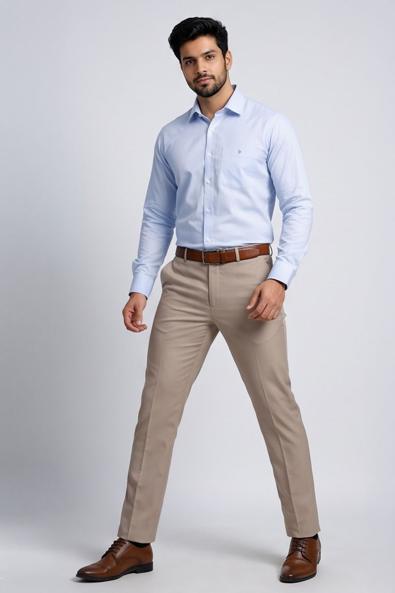 Baby Blue Solid Shirt -S-Blue - 4