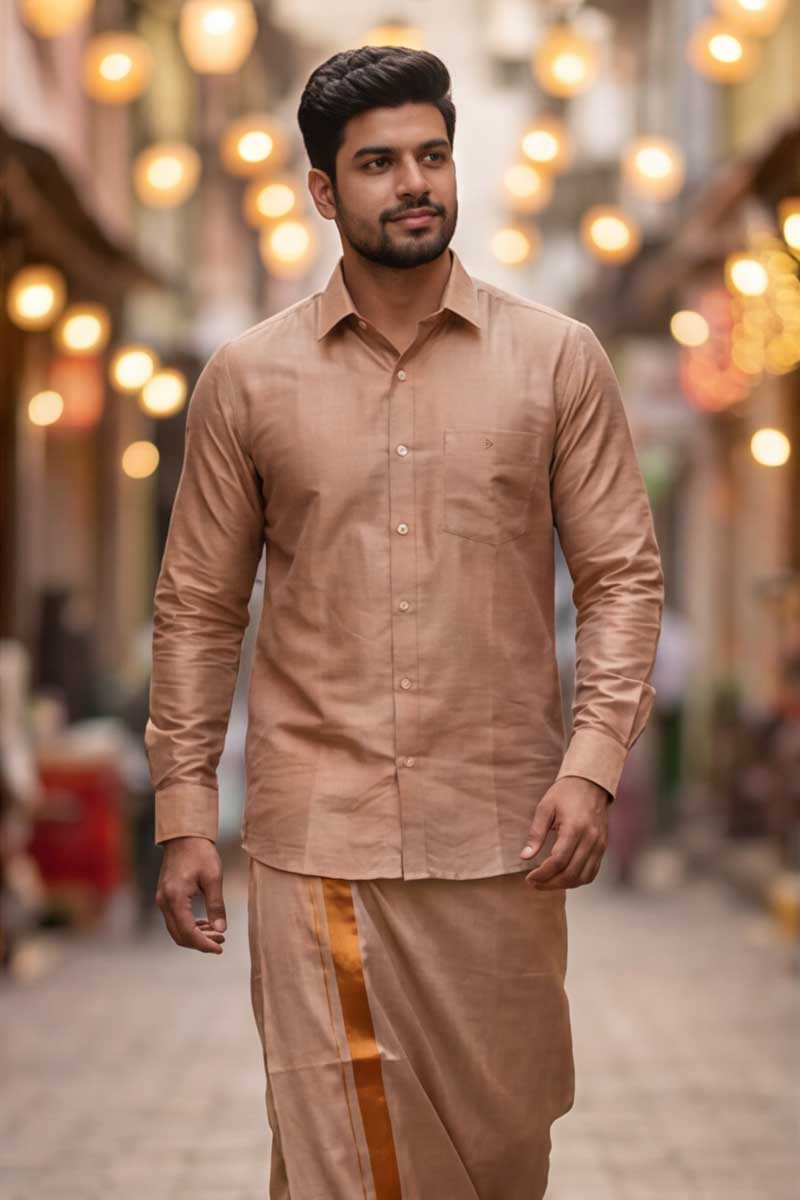 Classic Ethnic Shirt and Dhoti Combo -Copper - 5