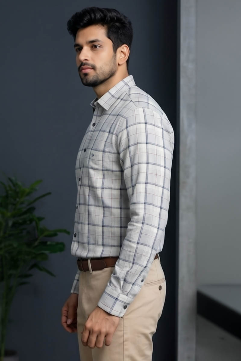 Classic Grey Checked Formal Shirt - Grey - 5