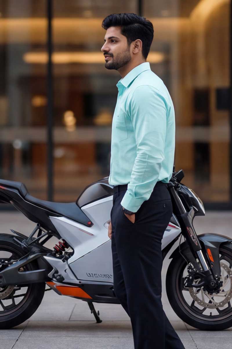 T-Blue Plain Formal Checks Shirt (Smart Fit - Full Sleeves)_RBF-353 - 3