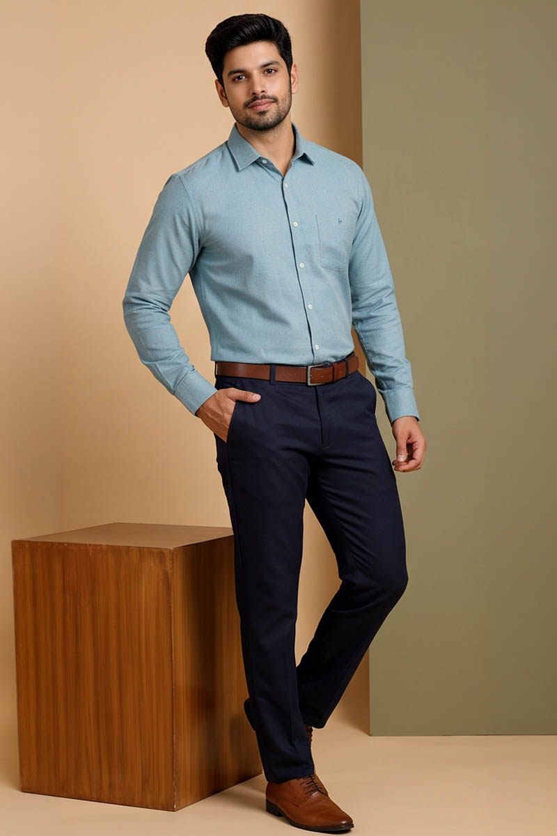 Sage Blue Cotton Formal Shirt -T-Blue - 5
