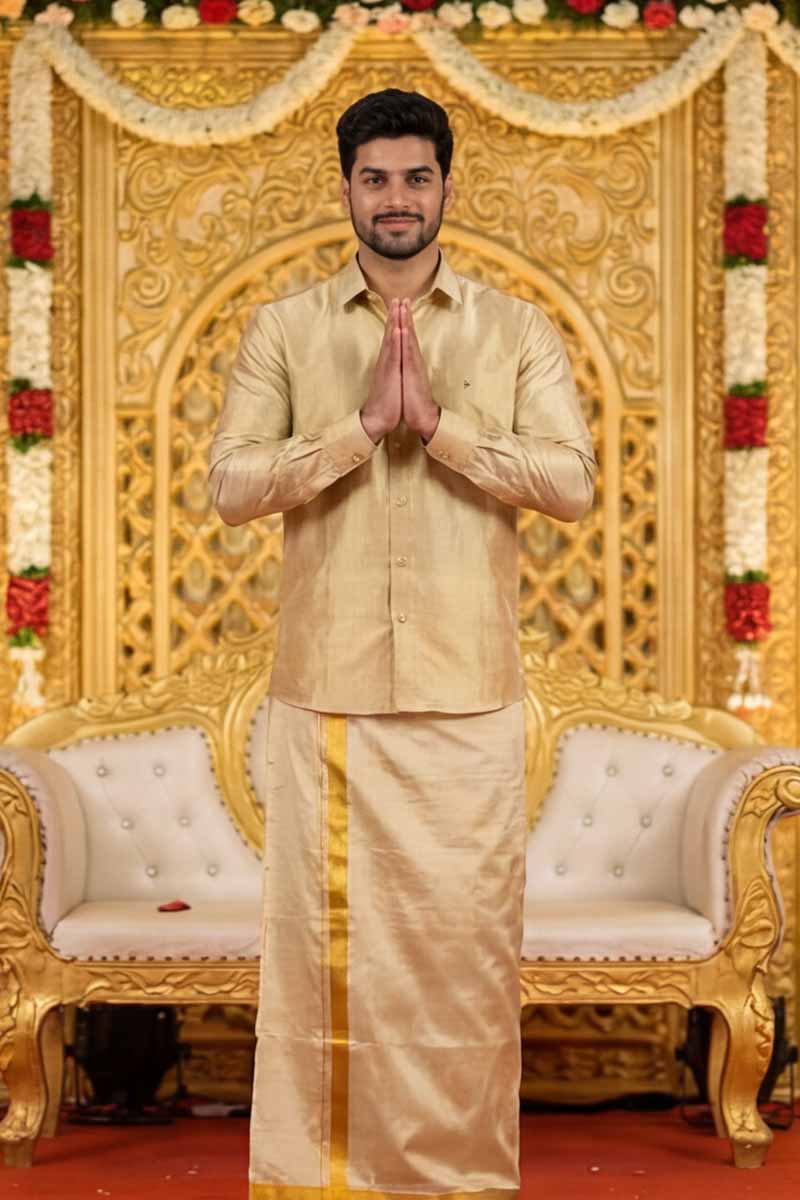Golden Ethnic Wear Set for Men - Gold