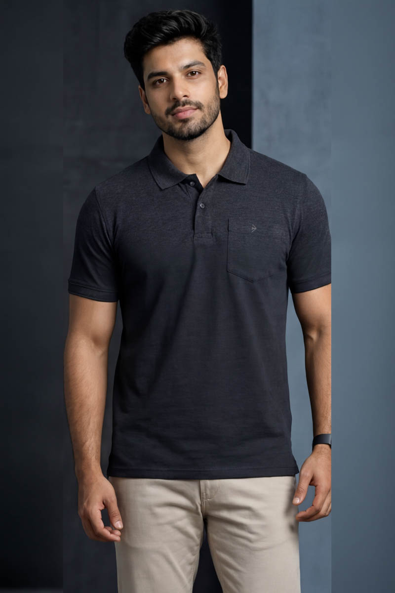 Premium Collar T-Shirt - Charcoal Melange
