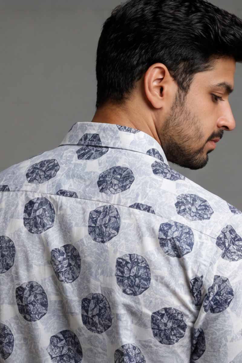 Classic Grey Medallion Print Shirt - L-Grey - 6