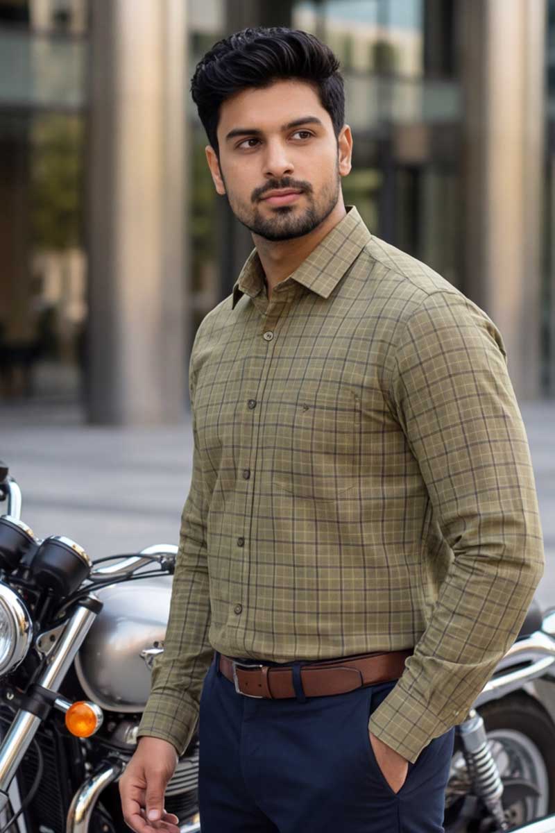 Metro Check Formal Shirt – Light Khaki - 4