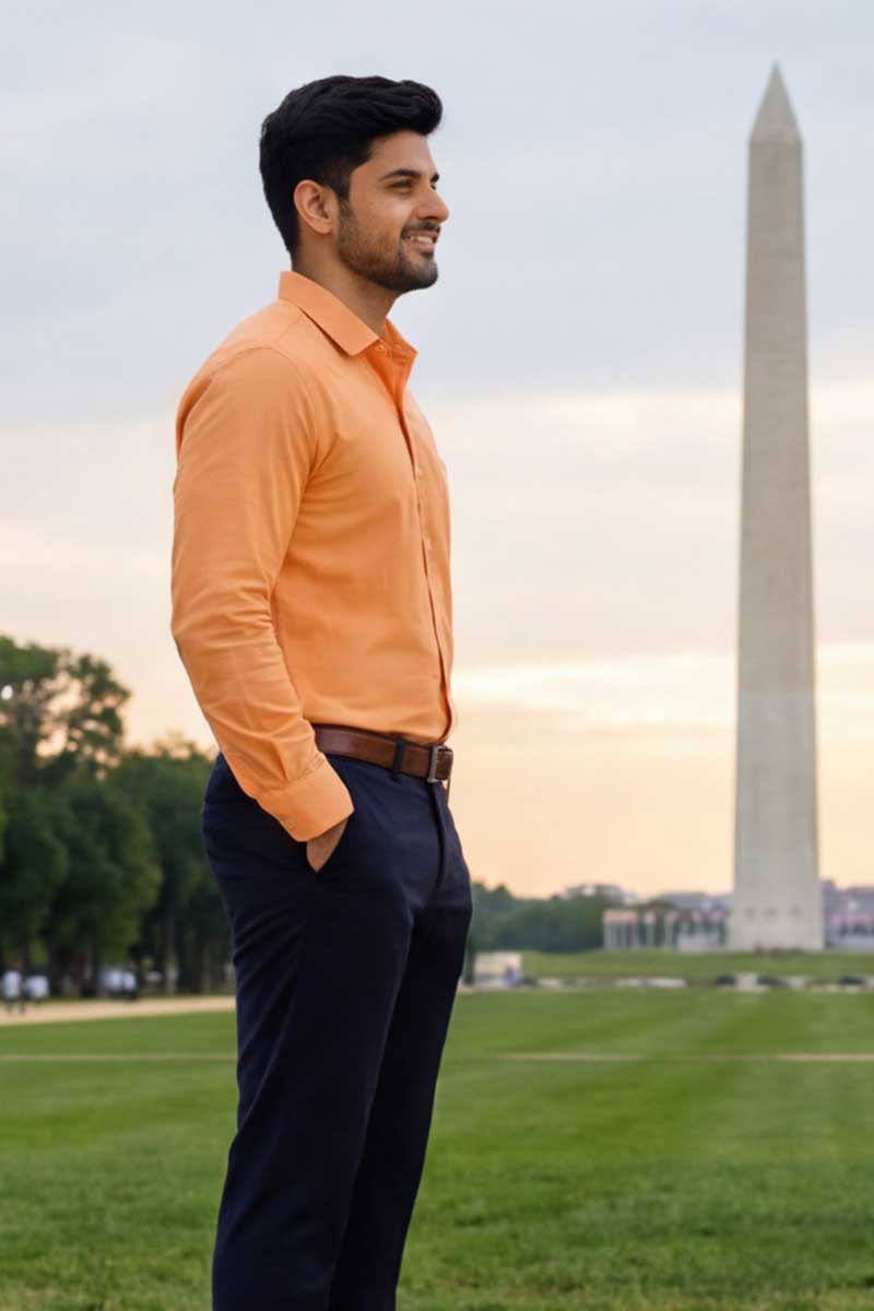 Vibrant Edge Formal Shirt – Orange (Slim Fit) - 3