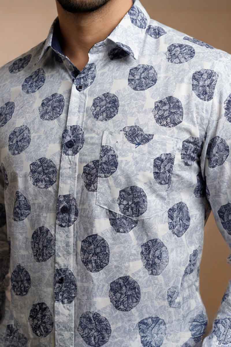 Classic Grey Medallion Print Shirt - L-Grey - 4