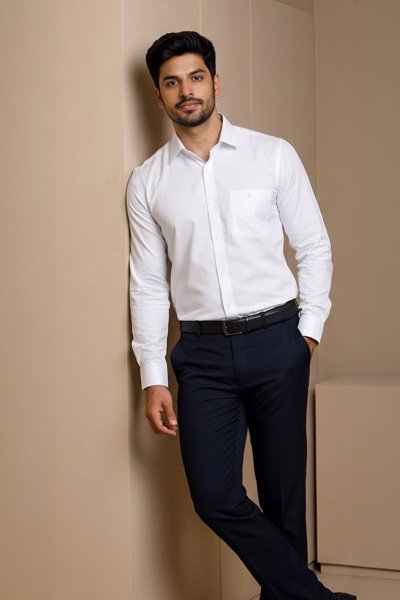 Premium White Formal Shirt -White - 5