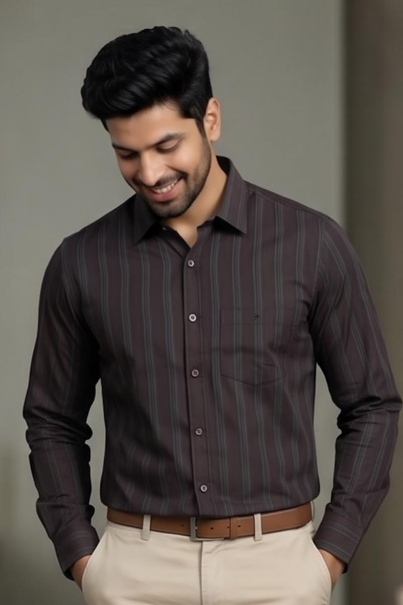 Men’s Classic Brown Striped Shirt - D-Brown - 2