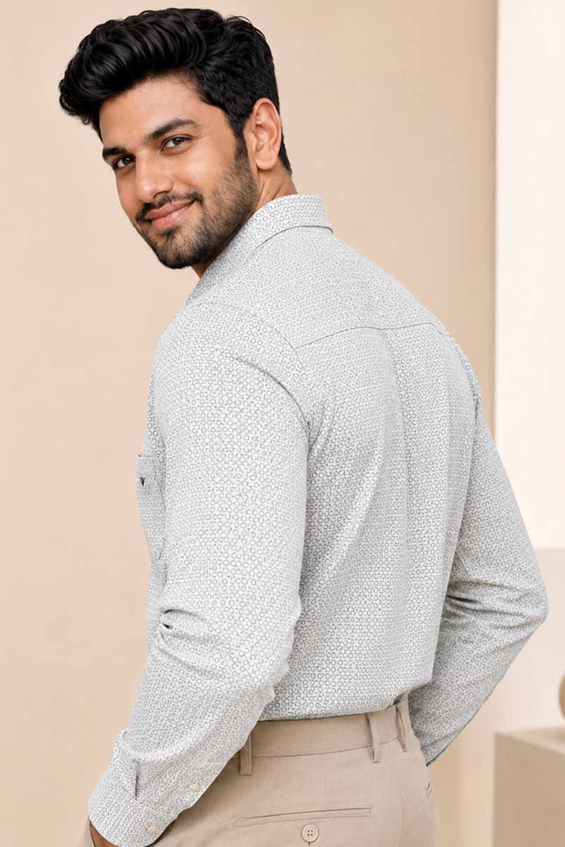Men’s White Contemporary Print Shirt - White - 6