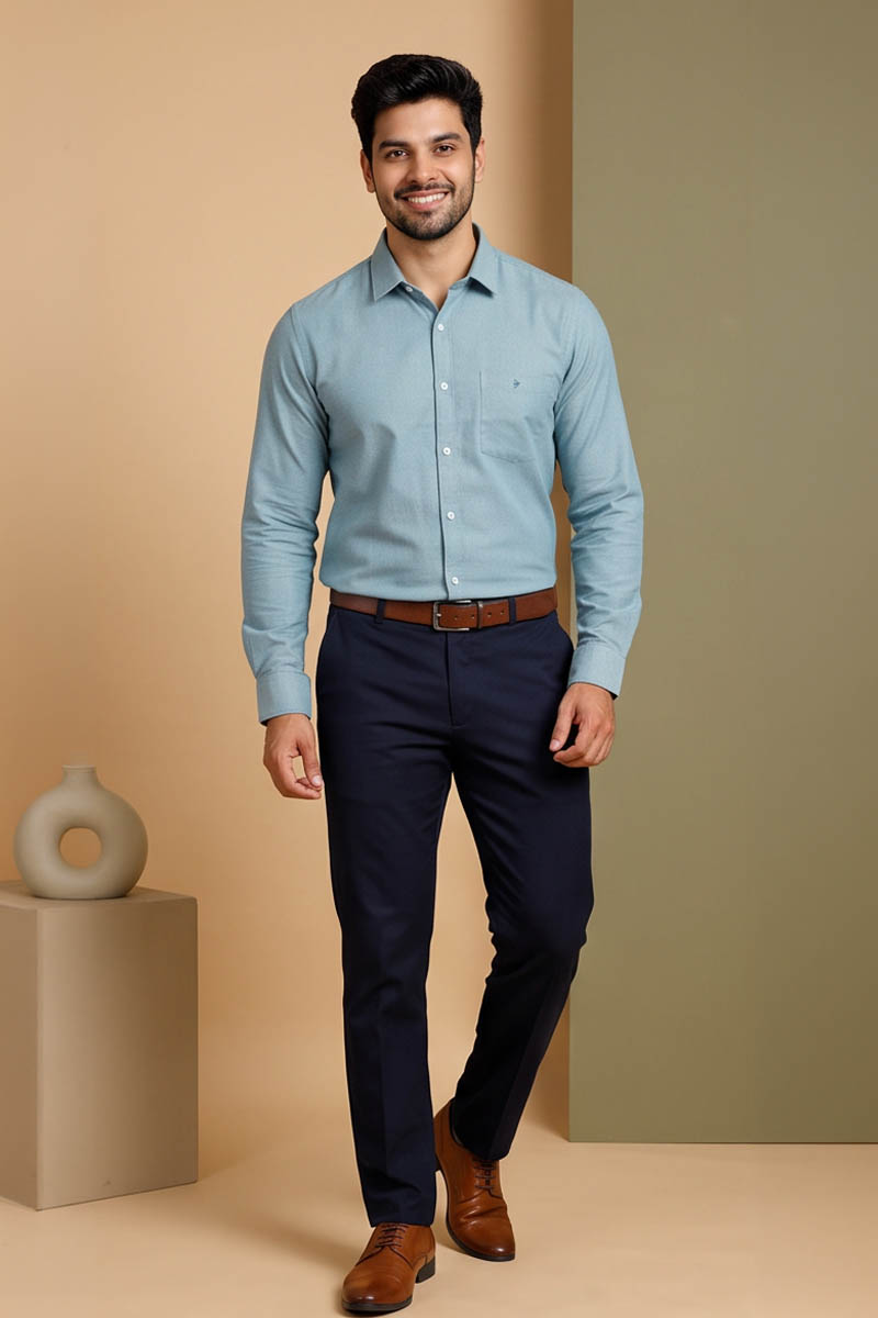 Sage Blue Cotton Formal Shirt -T-Blue