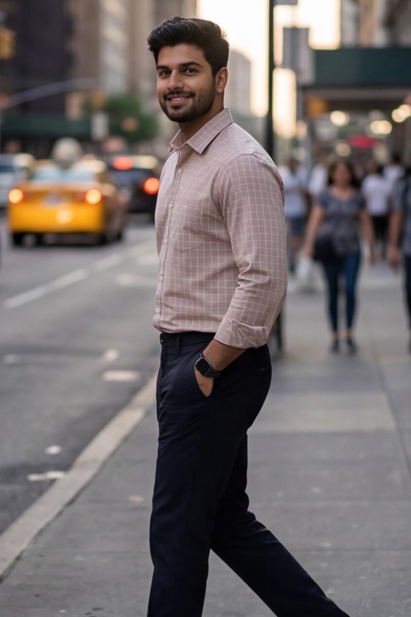 L-Peach Checks Formal Shirt (Smart Fit - Full Sleeves)_RABF-743 - 2