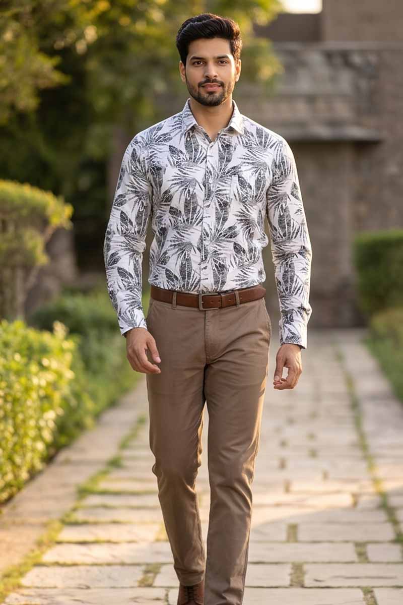 Monochrome Print Shirt -White-Grey - 3