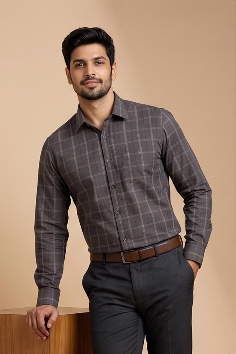 Premium Khaki Checked Shirt - Dark-Khaki