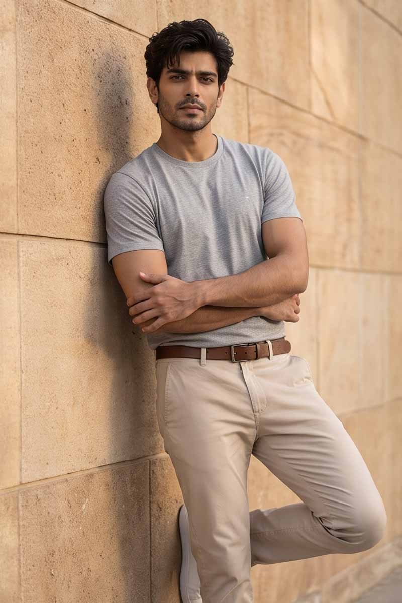 Stone Grey Basic Crew Neck T-Shirt -Grey - 4