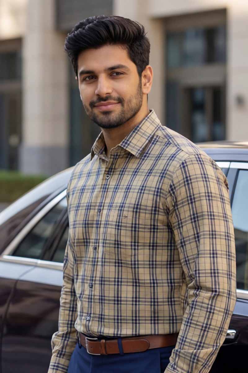 Essential Check Formal Shirt – Khaki - 6