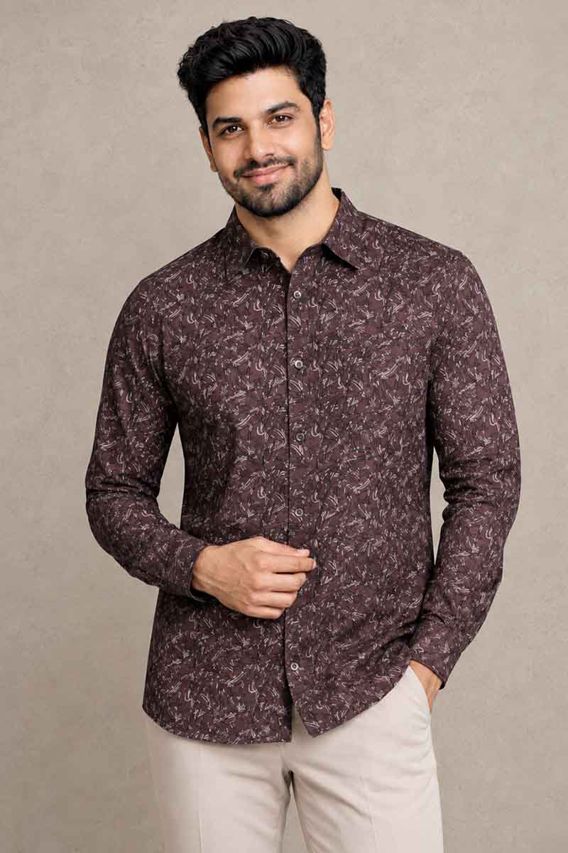 Premium Brown Print Shirt - Brown