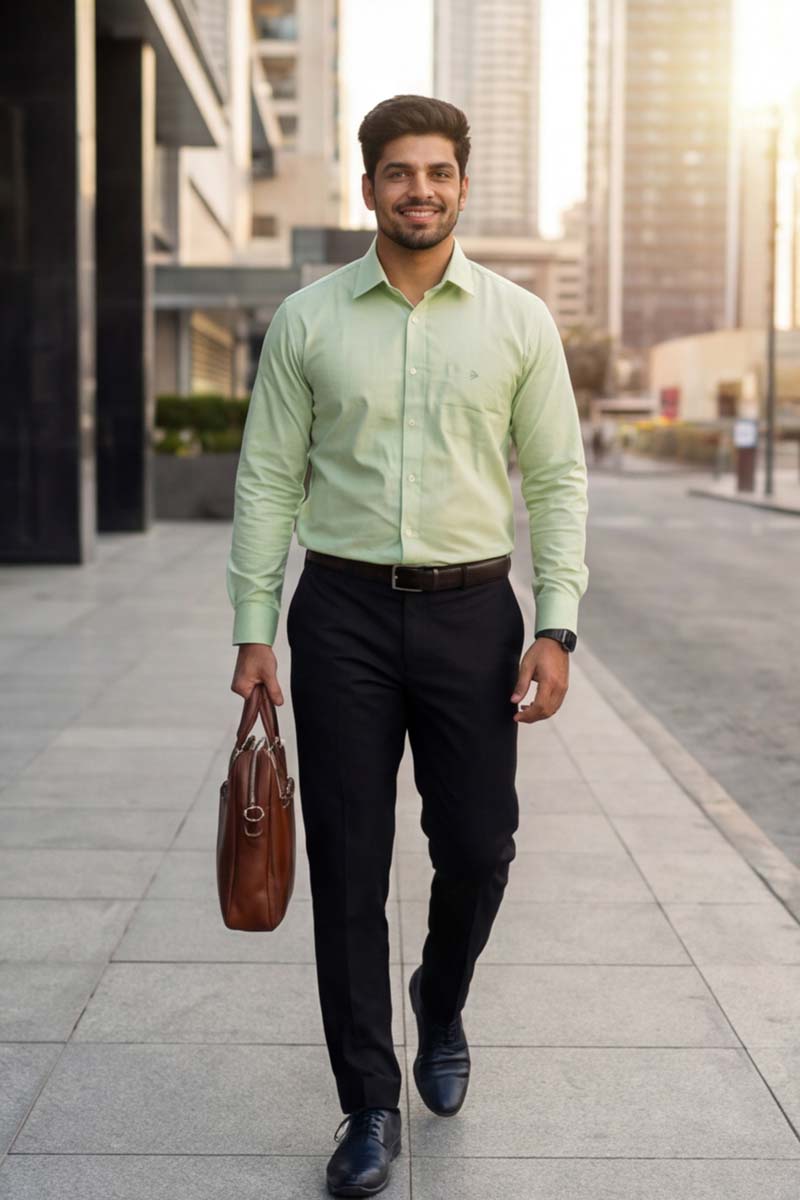 L-Green Plain Formal Shirt (Smart Fit - Full Sleeves)_RBF-353