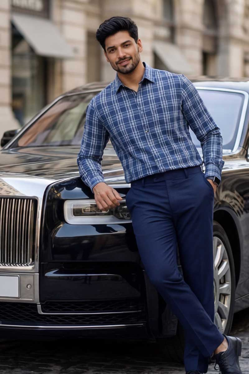 Signature Check Formal Shirt - BLUE - 4