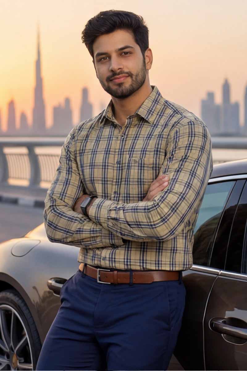 Essential Check Formal Shirt – Khaki - 3