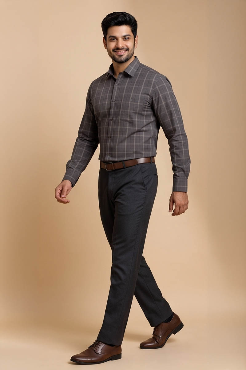 Premium Khaki Checked Shirt - Dark-Khaki - 3
