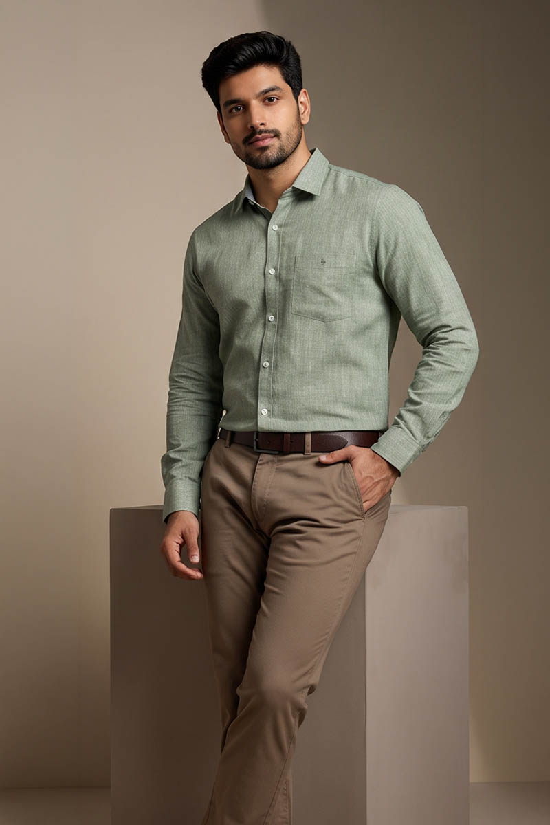 Pistachio Green Cotton Shirt - L-Green - 5