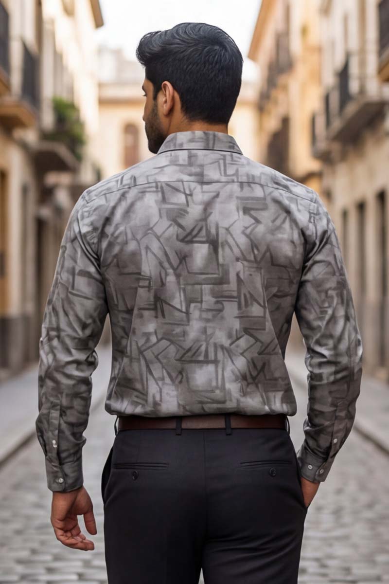 SHIRT - Urban Geometry Long Sleeve Button-Up (GREY) - 6