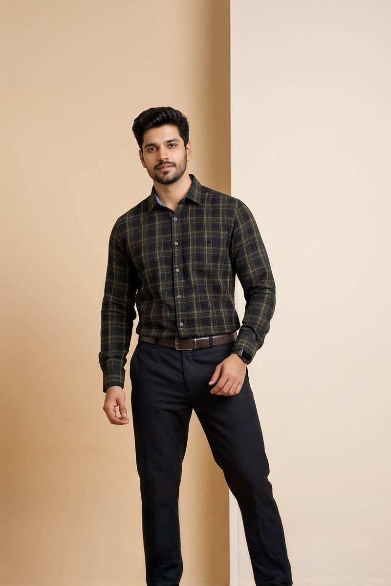 Classic Black Check Shirt- Black - 5