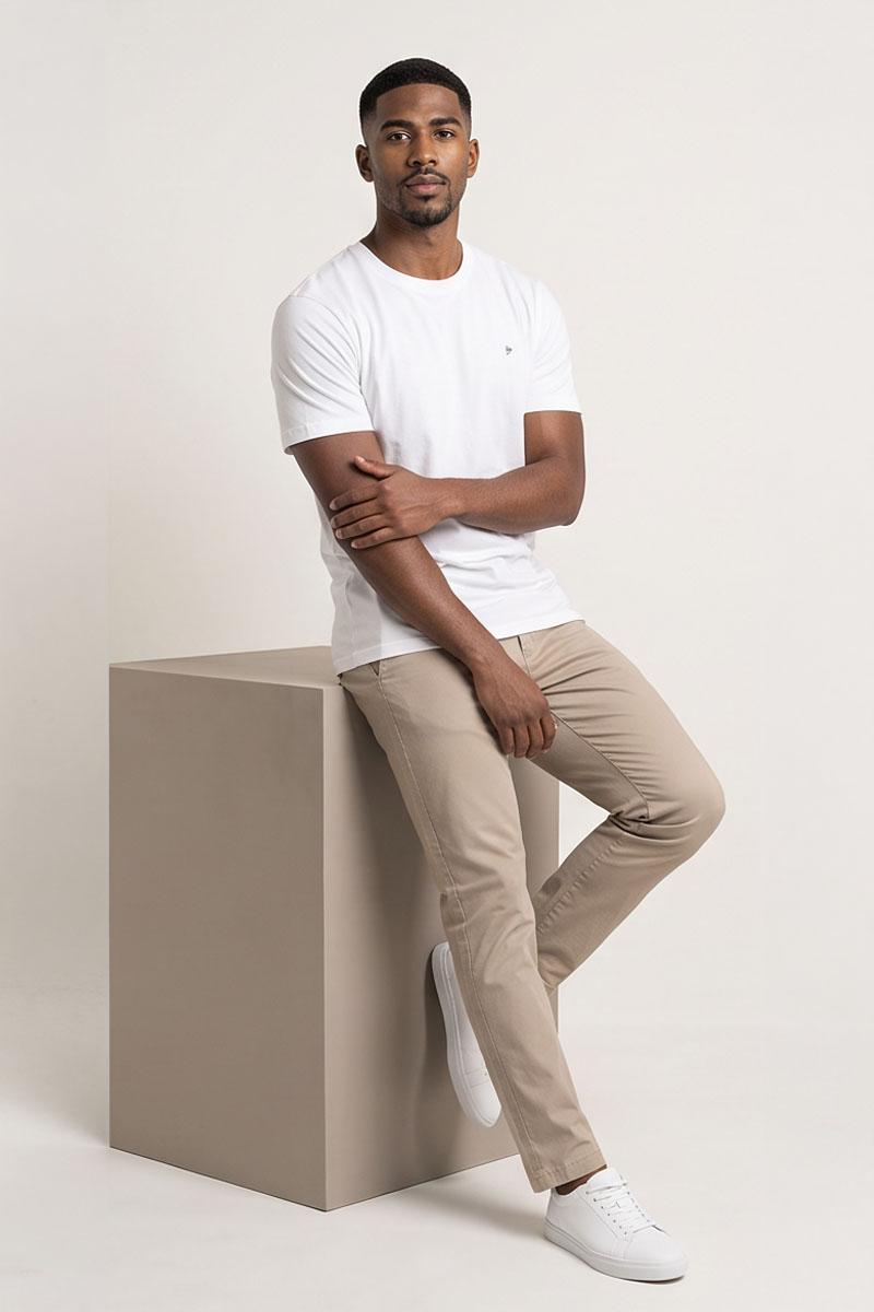 Cloud White Basic Crew Neck T-Shirt -White - 5