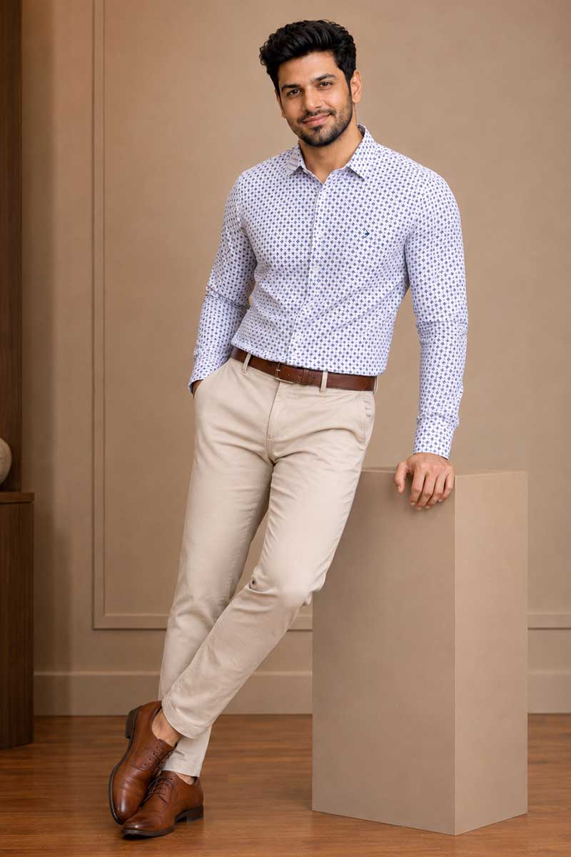 Blue Geometric Print Shirt -Blue - 4