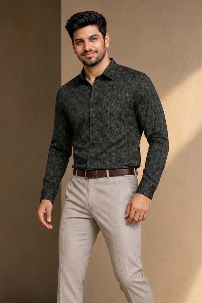 Men's Olive Green Exclusive Shirt - Green - 3