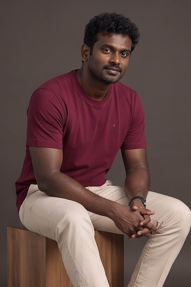 Men’s Maroon Signature Crew Neck T-Shirt-Maroon - 2