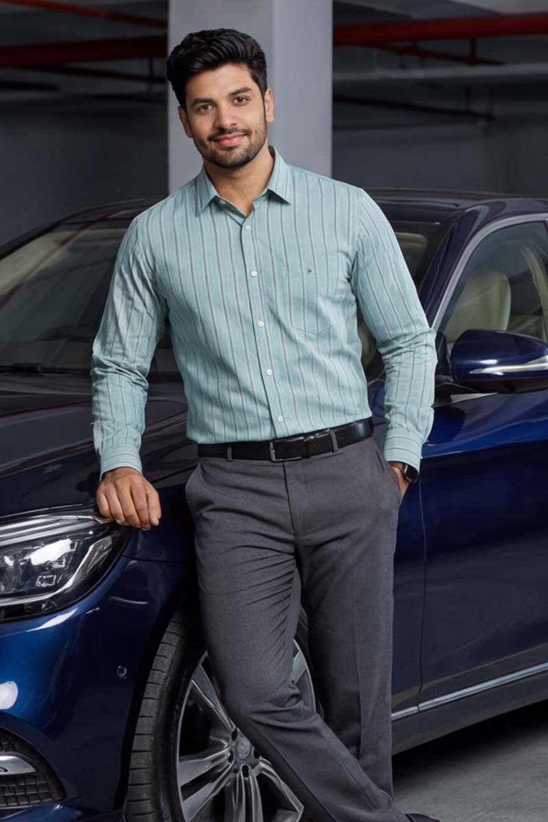 Urban Stripe Formal Shirt – Pastel Green (Smart Fit) - 5