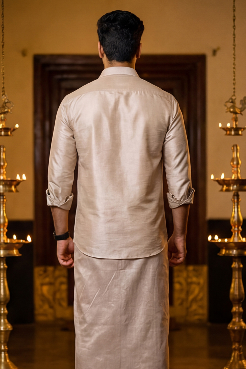 Elite Ethnic Shirt & Mundu Set - L-PINK - 6