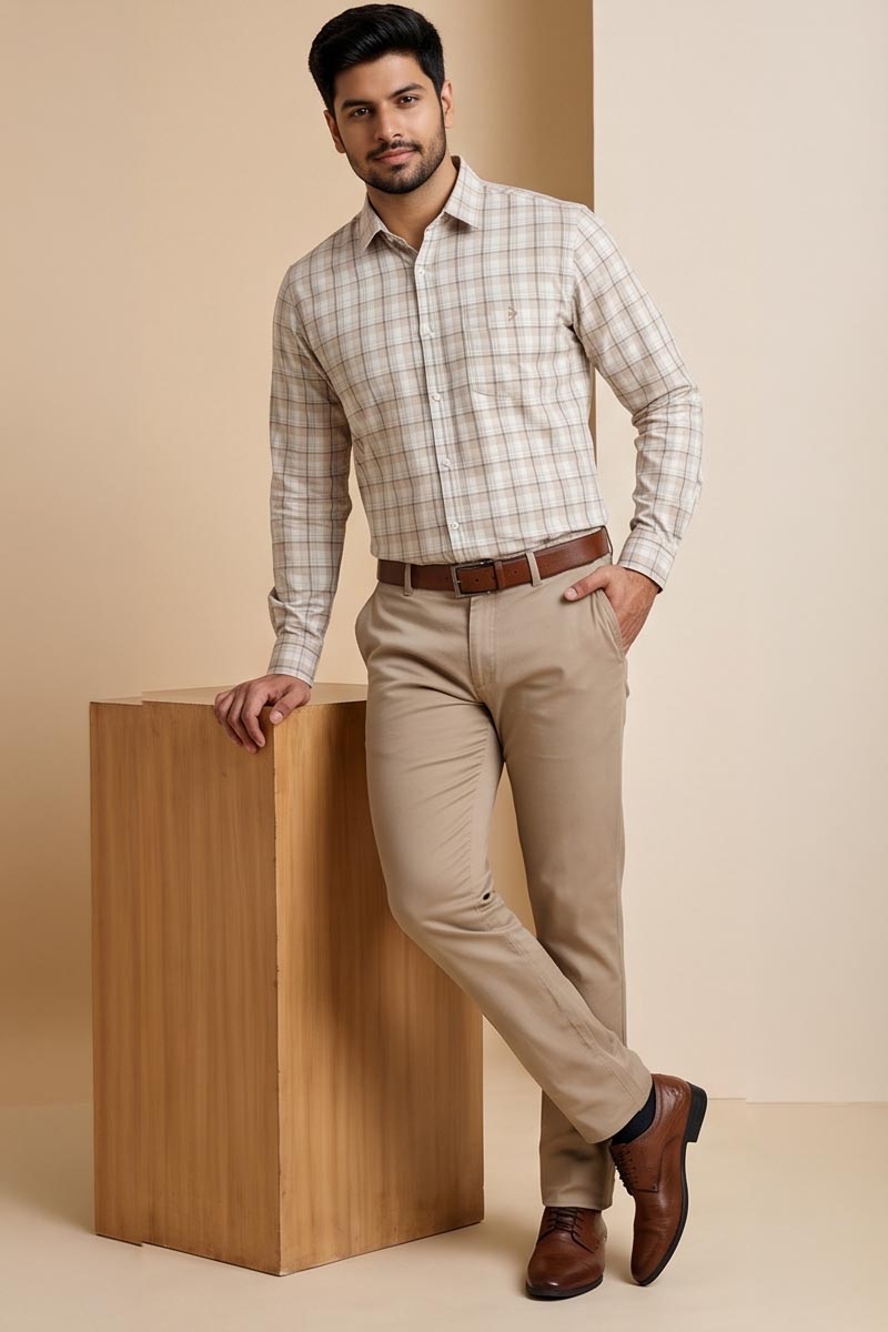 Premium Fawn Checked Shirt - Fawn - 5
