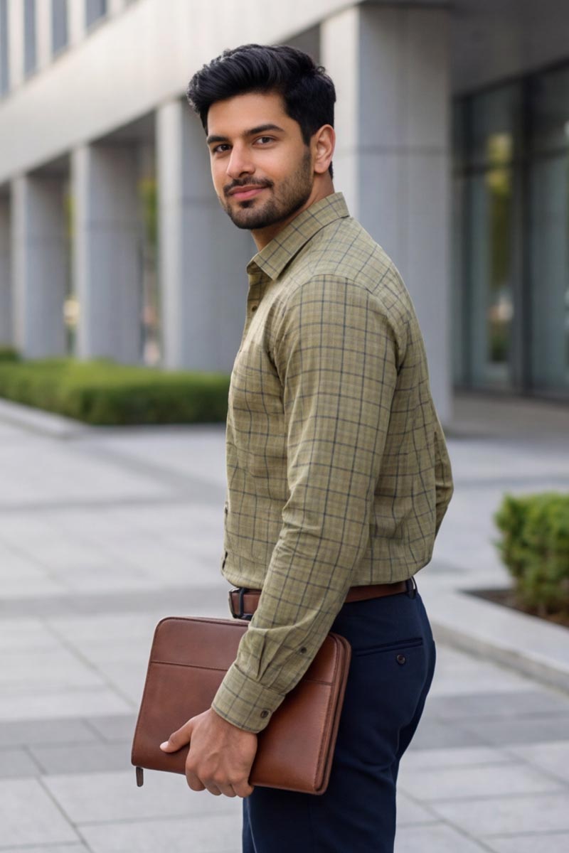 Metro Check Formal Shirt – Light Khaki - 2