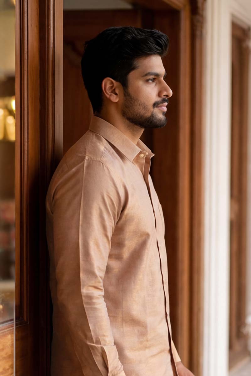 Classic Ethnic Shirt and Dhoti Combo -Copper - 4