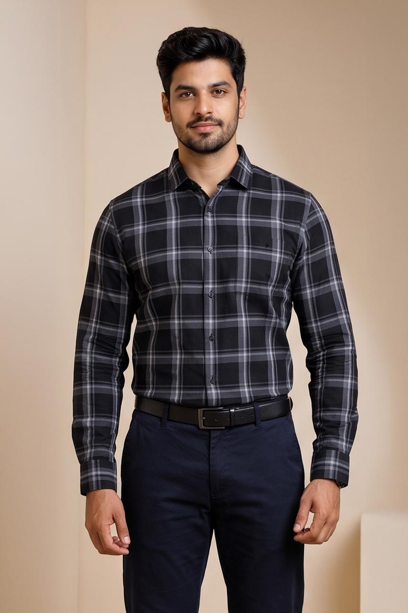 Midnight Check Shirt- Black - 5
