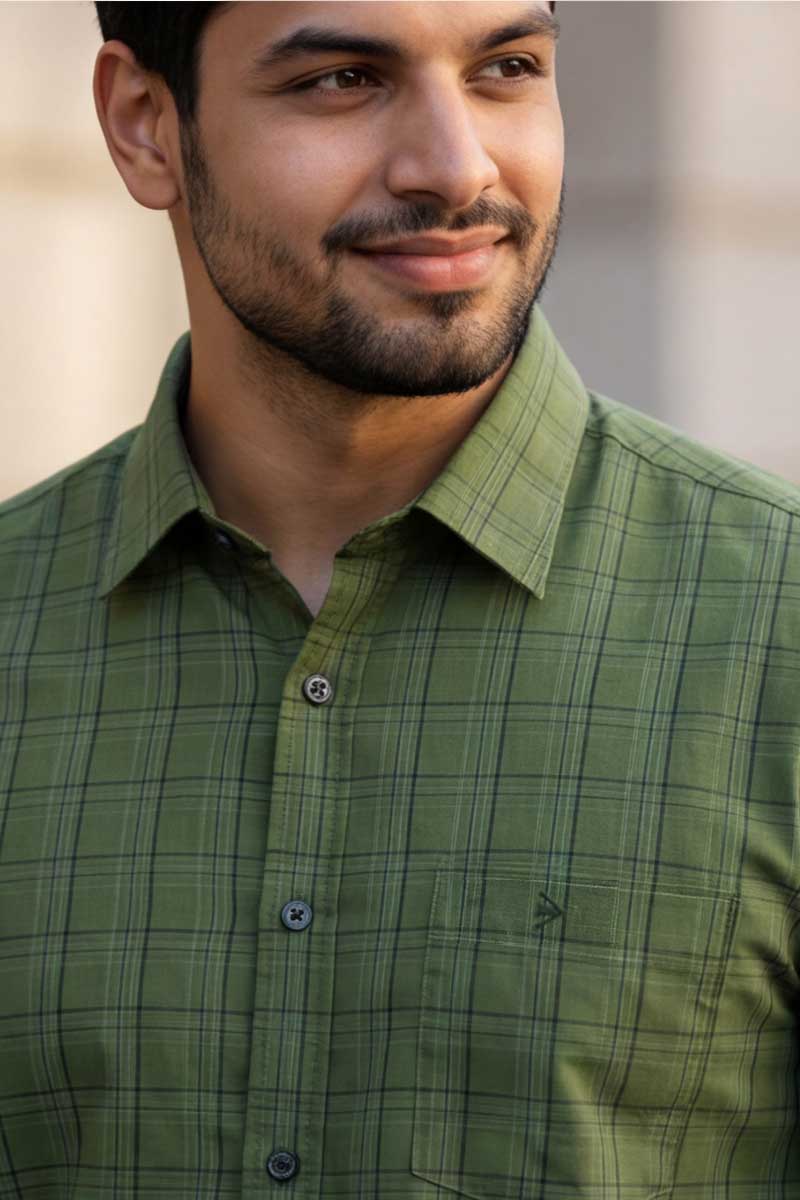 D-Olive Checks Formal Shirt (Smart Fit - Full Sleeves)_RABF-741 - 3