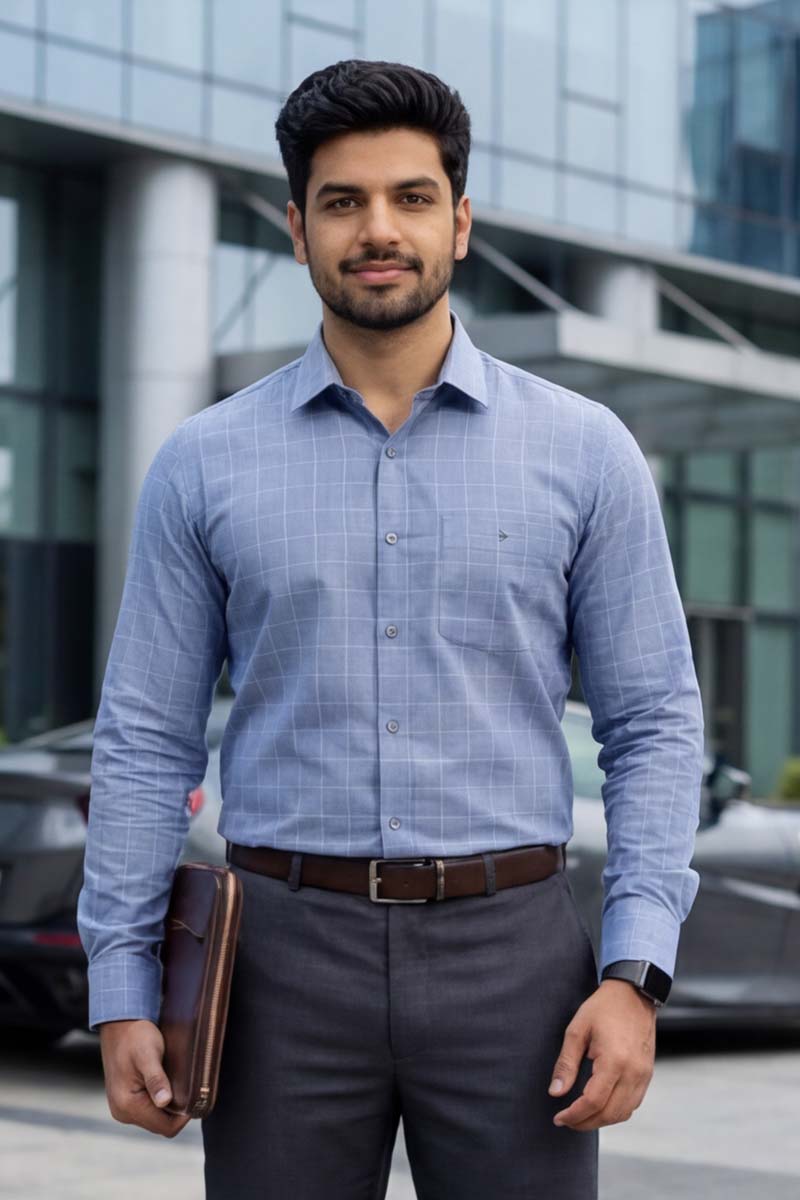 Classic Check Formal Shirt – Light Blue - 5