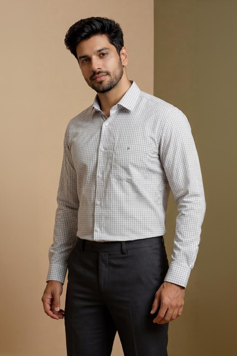 Classic Grey White Formal Shirt - GREY - 4